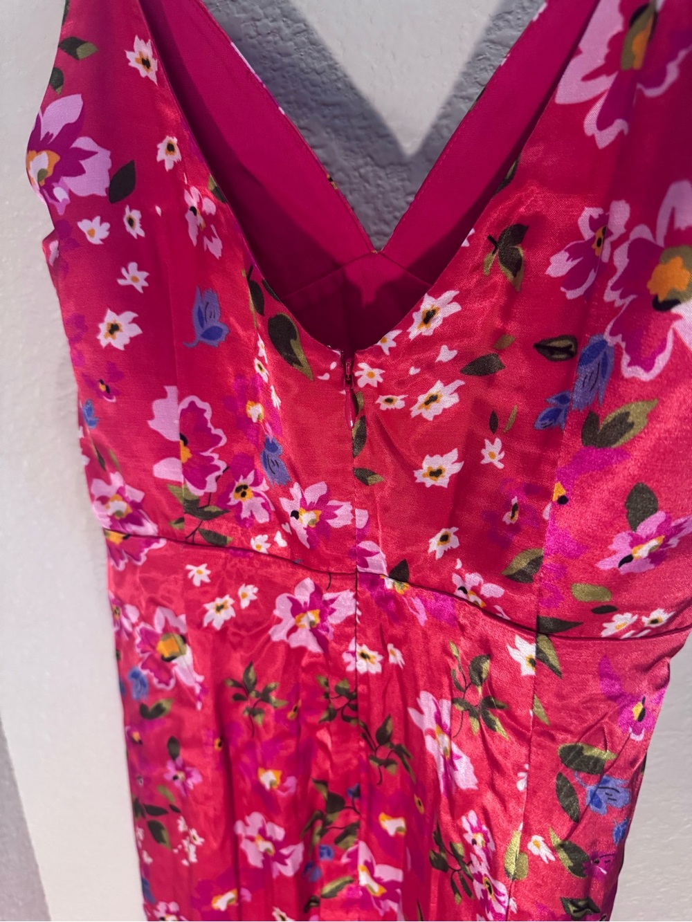 Saulee Red Floral Satin Slip Dress - Picture 3 of 5